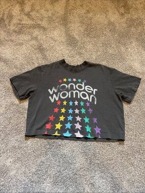 Junk Food Clothing Black Wonder Woman Rainbow Star Crop Tee